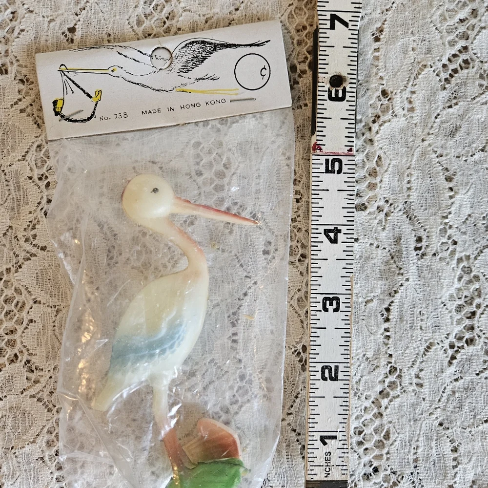 Vintage Hard Plastic Stork Cake Topper Craft Supply or Decoration Hong Kong Made